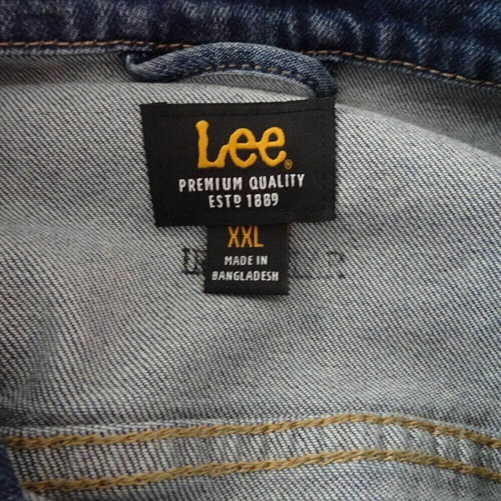Lee Jean Jacket Men's Size 2XL Blue Stretch Denim Button Front Trucker Jacket - Picture 6 of 10